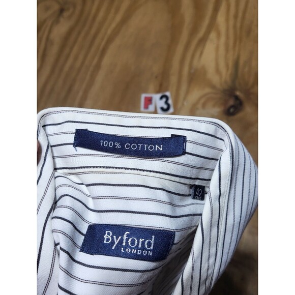 byford london Striped dress shirt Men 42 White Cotton Button-down Collar @f3 - Picture 3 of 8